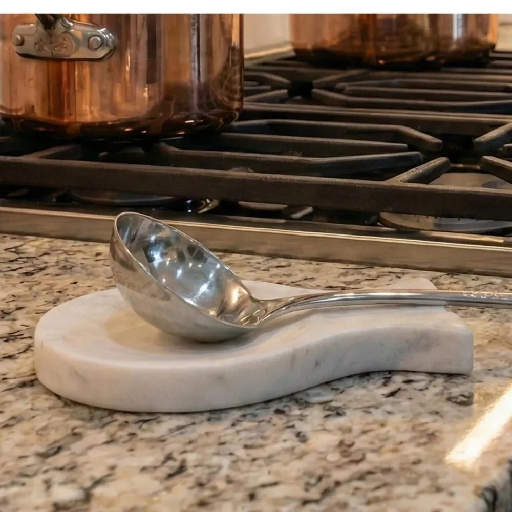 Marble Spoon Rest for stove top, White Stone Spoon holder for kitchen Counter